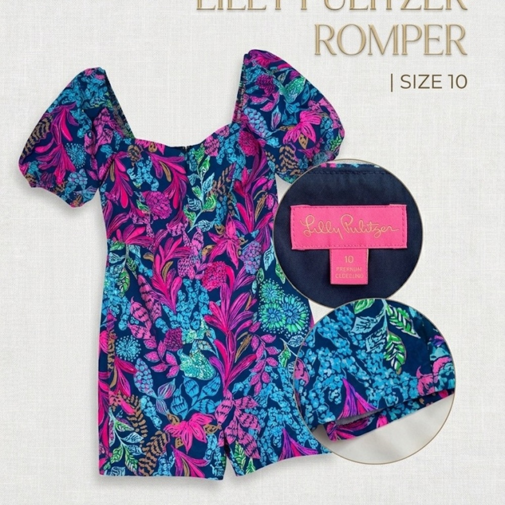 Lilly Pulitzer Navy Floral Romper - Pink & Teal Print